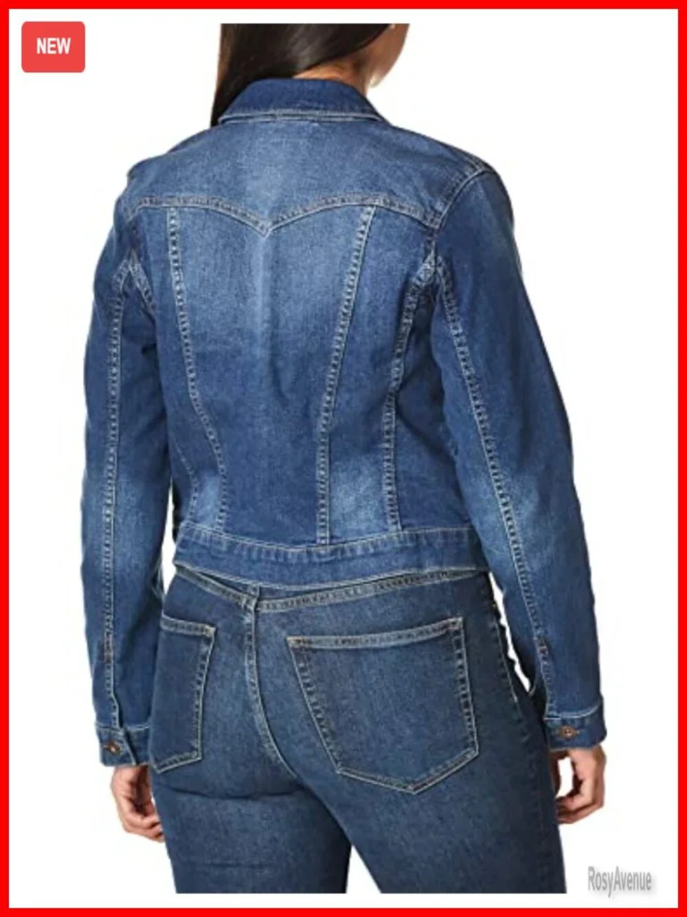 Cropped Denim Jean Jacket with Western Yoke and Chest Pockets